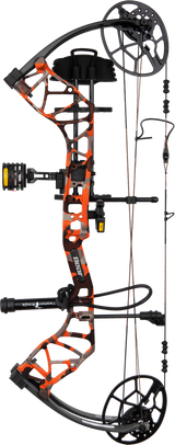 Side profile of the Bear Archery Legit MAXX compound bow showing dual cam system and compact riser on a transparent background.