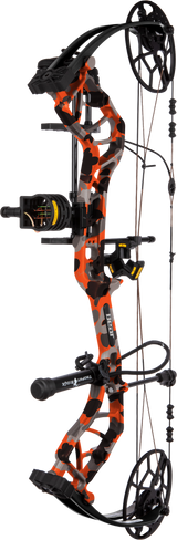 Bear Legit MAXX adjustable compound bow with 30" axel-to-axel in color Fred Bear Fire.