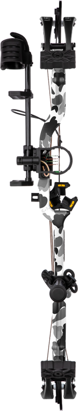 Front image of the Bear Legit Maxx RTH adjustable compound bow in color Fred Bear Whiteout.