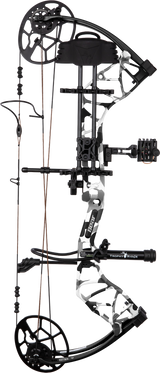 Bear Legit Maxx RTH adjustable compound bow facing right in color Fred Bear Whiteout.
