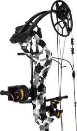 Close up of the cam on the Bear Legit Maxx RTH adjustable compound bow in color Fred Bear Whiteout.