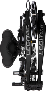 Close up image of the Bear Legit MAXX RTH adjustable compound bow limbs in color Fred Bear Whiteout.